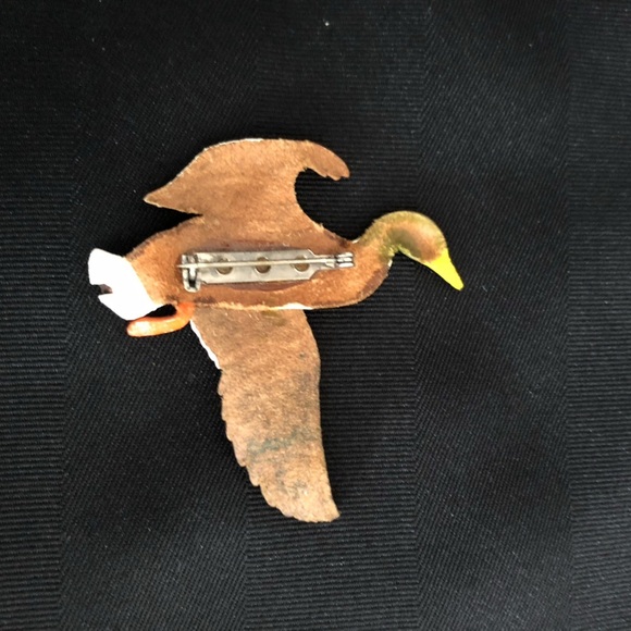 Vtg Tooled Leather Mallard Duck Brooch - Picture 4 of 12